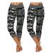 2 Pcs Women Elastic Waist Sports Crop Pants Camouflage Stretchy Athletic Jeggings Lounge Capris Juniors Crop Leggings