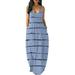 UKAP Pocket Striped Beach Maxi Dress for Women Sleeveless Casual Pockets Long Dress Lounge Wear Sundress Holiday Party Long Shirts Dress Size S-5XL