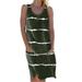 Salezone Women's Summer Fashion Plus Size Sleeveless Round Neck Loose T-Shirt Short Striped Dress