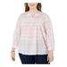 TOMMY HILFIGER Womens Pink Plaid Long Sleeve Keyhole Top Size 1X