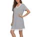 Avamo Summer Short Sleeve Casual Dress for Women Loose Pure Color Dress Ladies V-Neckline Stretch Cotton Swing Dress Gray L