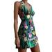 Fiomva Womenâ€™s Flower V-neck Bandage Backless A-line Short Dress