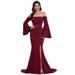 Ever-Pretty Womens Elegant Off-Shoulder Empire Waist Split Bodycon Maxi Cocktail Ball Gown 00155 Burgundy US16