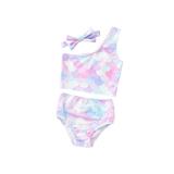 Toddler Baby Girls 3Pcs Summer Swimsuits One Shoulder Sleeveless Mermaid Print Bikini Tops Bottom Bow Headband Set