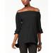 NY COLLECTION Womens Black Bell Sleeve Off Shoulder Top Size: M