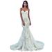 Mojoyce Wedding Women Off Shoulder Fishtail Dress V Neck Formal Lace Dresses (L)