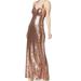 Nightway Rose Womens Sequin Shimmer Strappy Back Gown