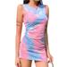 Female Dress, Tie-Dye Print Round Neck Sleeveless Dress One-Piece for Women, Pink, S/M/L