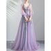 Women V-Neck Flower Lace Eveninng Host Dress