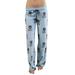 MIARHB pajamas for women sale Long Pants Women Lady Causal Daily High Waist Skull Print Wide Calf Length Long Leg Pants