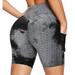 SEASUM Women's Butt Lift Shorts Leggings With Pockets Biker Shorts Tummy Control Textured Workout Pants Black+Gray S