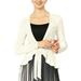 Allegra K Junior's Tie Front Ruffled Hem Crop Knit Cardigan White M