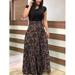 Women's Summer Print Patchwork Long Dress Casual Short Sleeve Crewneck High Waist Elegant Beach Maxi Party Dress