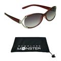 Sunglass Monster Reading Sunglasses for Women. Red Frame with Silver Metal Accent with Rhinestones. LIGHT Grey Tinted. NOT BIFOCAL