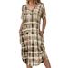 Fashion Boho Printed Dress for Women Loose V Neck Midi Long Dress Casual Baggy Summer Beach Sundress Ladies Kaftan Shirt Dress