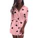 Jocestyle Women Heart Printed Half Sleeve Shirt Dress Lapel Neck Dress (Pink M)