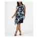 CONNECTED APPAREL Womens Navy Overlay Floral Sleeveless Crew Neck Above The Knee Shift Dress Size 16W