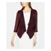 CALVIN KLEIN Womens Burgundy Embellished Long Sleeve Open Cardigan Top Size XL