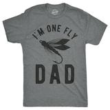 Mens Im One Fly Dad Tshirt Funny Fishing Fathers Day Tee For Guys Graphic Tees