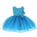 stylesilove baby girls sequin bow sash tulle special occasion dress (12 months, turquoise)