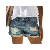 S M L XL Womens Denim Shorts Casual Summer Jeans Beach High Waist Ripped Distressed Frayed Holiday Stretchy Pocket Hot Pants All Match Hotpants