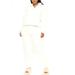 Women Casual Two-piece Clothes Set, Solid Color Turtleneck Half Zip Top + Long Pants, White/ Black/ Pink/ Camel