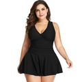 Plus Size Swimsuit for Women, Tummy Control Swimdress Two-Piece Swimwear with Flared Skirt Bikini Bathing Suits