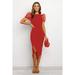 Women's Sexy Side Open Fork Bubble Sleeve Solid Color Dress