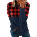 Lumento Women Long Sleeve Tops Check Pattern Casual Pullover Contrast color Sweatshirt Dark Blue L