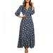 Women's Summer Beach Bohemia Dress Flower Long Skirt 3/4 Sleeve Holiday Party Beach Long Skirt Dress