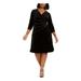 CONNECTED APPAREL Womens Black 3/4 Sleeve V Neck Knee Length Sheath Evening Dress Size 22W