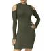 PLANET GOLD Womens Gray Cold Shoulder Long Sleeve Turtle Neck Short Body Con Dress Size S