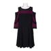 Nina Leonard Boat Neck Cold Shoulder Long Sleeve Wave Color Block Jersey Dress-BLACK MALBEC