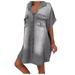 Follure summer dresses Women's Plus Size Asymetric Denim Dresses Batwing Short Sleeve Knee Length Dress