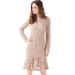 Women High Neck Party Lace Dress Khaki