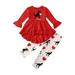 Valentine's Day Toddler Girl Clothes 2Pcs Newborn Kids Baby Girl Floral T-shirt Dress Tops+ Dinosaurs Pants Outfits