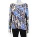 BASLER WOmens Long Sleeve Knit Printed Sweater Blue White Gray Size 14