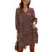 Women Dresses Summer Casual 3/4 Sleeve Pleated Tunic Dress Ladies Girls Button Down Mini Dress Loose Sundress