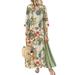 Meterk Vintage Women Autumn Floral Print Dress Splicing O Neck Three Quarter Sleeve Casual Holidays Maxi Dress