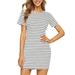 Avamo Womenâ€™s Casual Summer T Shirt Dress Short Sleeve Striped Tunic Dress Jersey Long Top White XXL(US 16-18) White XXL(US 16-18)