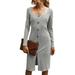 Women Long Sleeve Square Neck Midi Bodycon Sheath Dress Casaul Winter Tunic Tops