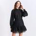 Women's Eyelet Lantern Sleeve Blouse Top and High Waist Patchwork Lace Skirt Two Piece Set Suit