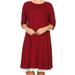 BNY Corner Women Plus Size Solid Fit Flare Crochet Lace Trim Midi Casual Dress Burgundy 3XL (D511 SD) BNY Corner