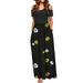 Women' Cold Shoulder Pocket Floral Print Elegant Maxi Short Sleeve Casual Dress