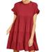 Womens Summer Short Sleeve Ruffle Smocked Dress Loose Sundress Swing Solid Mini Dress