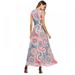 Womens Bohemian Printed Lace-Up V-neck Sleeveless Dress Wrap Bodice Sleeveless Crossover Floor Long Dress