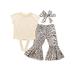 Dewadbow 3PCS Toddler Kids Baby Girl Clothes Top Leopard Trousers Headband Outfits Set