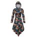 Women Irregular Halloween Dresses Oversized Vintage Pumpkin Hooded Dress Swing Long Sleeve Casual High Waist Dress Pullover Tunic Dress for Ladies Juniors Girls