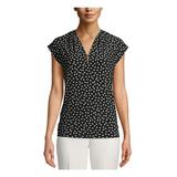 ANNE KLEIN Womens Black Printed Short Sleeve V Neck Top Size XS