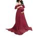 Sexy Dance Women Off Shoulder Short Sleeve Solid Color Lace Maternity Gown Maxi Photography Dress Wine Red S(US 2-4)